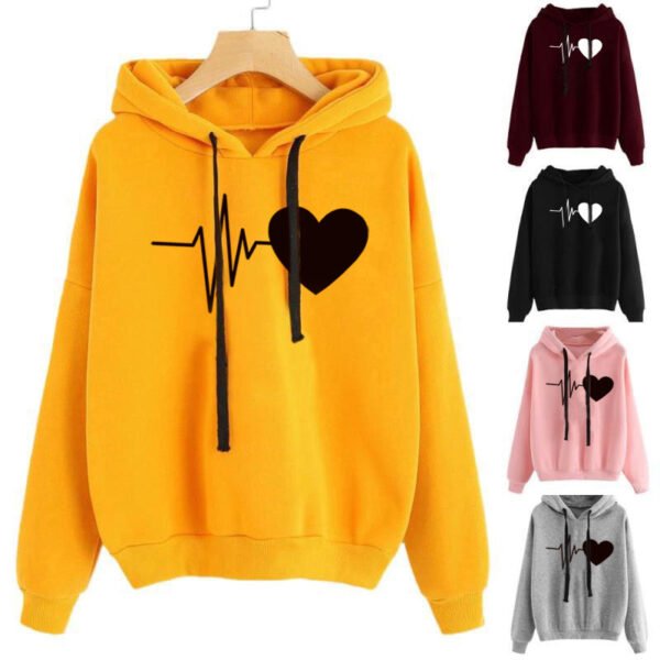 Sweats à capuche streetwear pour femme avec imprimé cœur – Sweats printemps-automne à manches longues