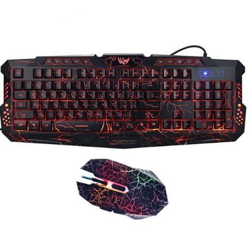 Ensemble clavier et souris gaming filaires J10 avec rétroéclairage tricolore, clavier et souris gaming lumineux et colorés, clavier russe