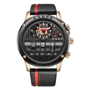 Montres-bracelets pour homme Uniquex : cuir noir et argent, design original
