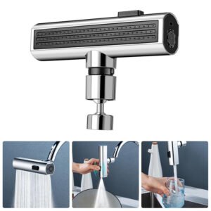Robinet de cuisine à bec cascade, anti-éclaboussures, universel, pivotant, avec diffuseur multifonction et rallonge pour buse d'eau – Accessoires de cuisine