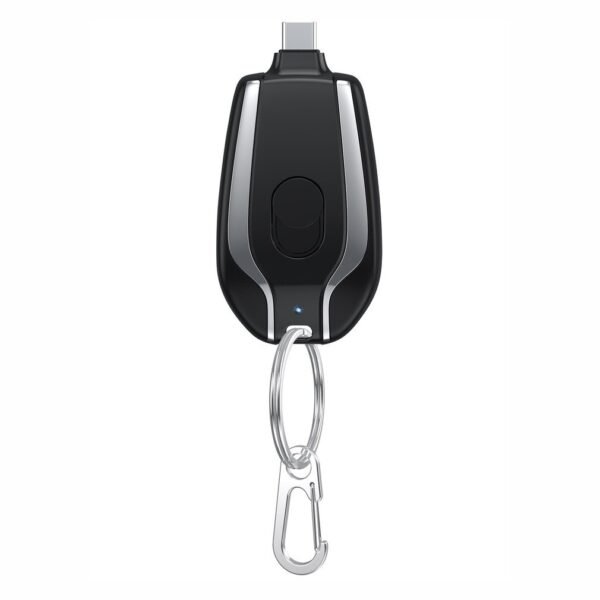 Mini-chargeur d'urgence de 1 500 mAh en forme de pod, à accrocher à un porte-clés, avec port Type-C – Mini-batterie externe ultra-compacte à recharge rapide