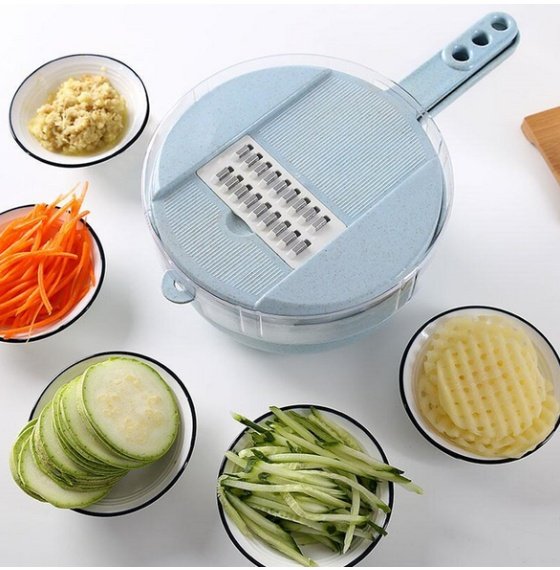 Mandoline 8 en 1 : coupe-légumes, éplucheur de pommes de terre, râpe à carottes et oignons avec passoire, coupe-légumes, accessoires de cuisine