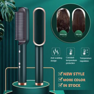 Nouveau lisseur 2 en 1 : peigne chauffant, fer à boucler à ions négatifs et brosse à cheveux électrique double fonction