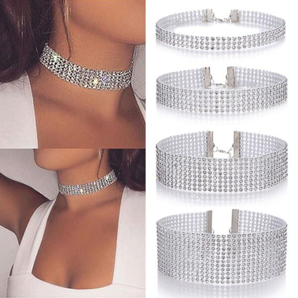 Collier ras-du-cou tendance pour femme, entièrement orné de strass, bijoux de mariage, colliers ras-du-cou pour femmes