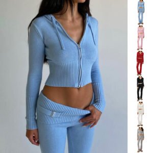 Ensemble sport-loisirs sexy pour femme : sweat à capuche à fermeture éclair et manches longues, pantalon long taille haute