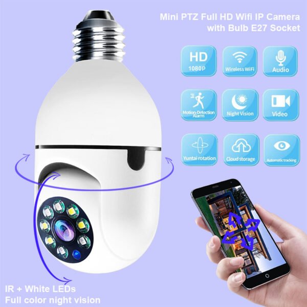 Caméra WiFi 1080p, ampoule avec zoom 4x, E27, pour la maison, alarme et surveillance via WiFi 5G