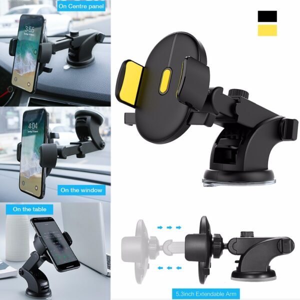 Support de téléphone pour voiture à tige télescopique longue, à ventouse, pour tableau de bord