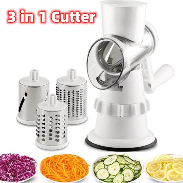 Coupe-légumes 3 en 1 – Accessoires de cuisine manuels : râpe, coupe-légumes, hachoir rond, mandoline, râpe à pommes de terre – Ustensiles de cuisine pour la maison – Gadgets de cuisine