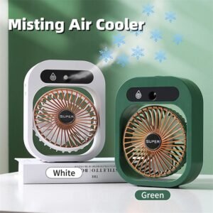 Ventilateur de bureau avec climatisation, ventilateur brumisateur, refroidisseur d'air, humidificateur rechargeable par USB, ventilateur portable à brumisation avec 3 vitesses de ventilation, ventilateur brumisateur pour la maison