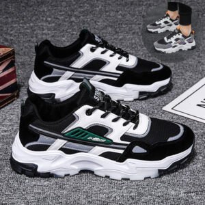 Baskets à lacets noires et blanches pour homme : chaussures de sport légères, respirantes, en maille, pour le plein air et le quotidien