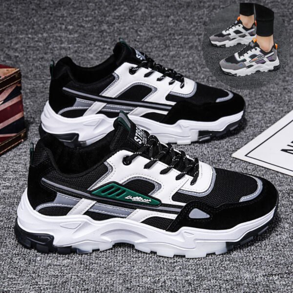 Baskets à lacets noires et blanches pour homme : chaussures de sport légères, respirantes, en maille, pour le plein air et le quotidien