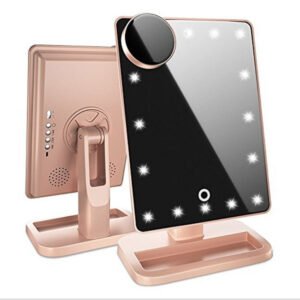 Miroir de maquillage à écran tactile avec éclairage LED (20 LED), haut-parleur Bluetooth et miroirs grossissants 10x