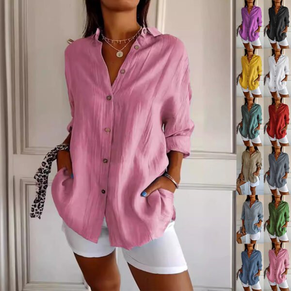 Chemise à col, manches longues, pour femme, à simple boutonnage, plissée - Hauts - Vêtements