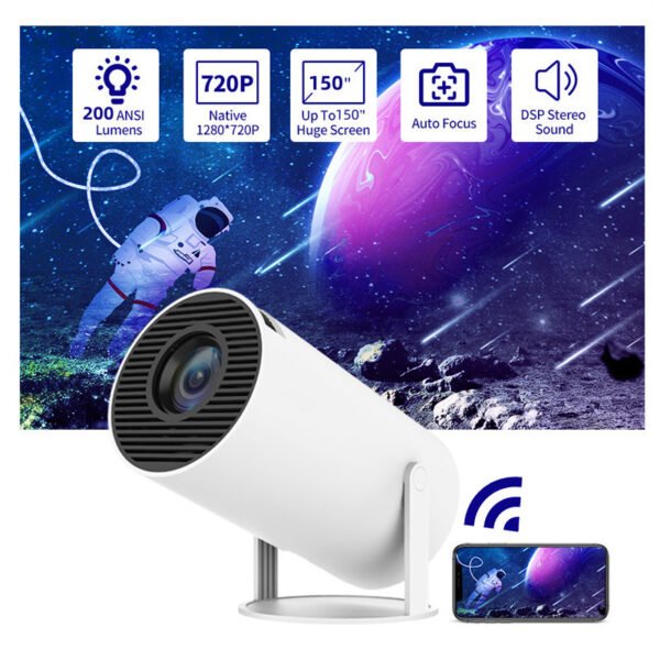 Projecteur portable – Petit projecteur à faisceau droit pour usage domestique – Angle de projection de 180 degrés – Mise au point automatique – Projecteur vidéo domestique