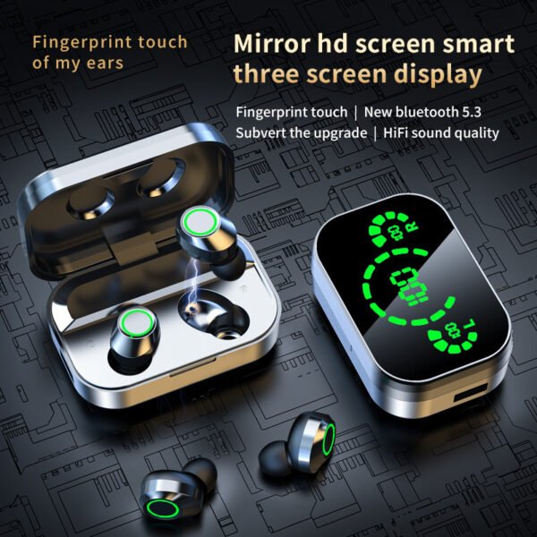 Casque sans fil YD03 compatible Bluetooth TWS avec grand écran d'affichage numérique intelligent et voyant lumineux de respiration intra-auriculaire