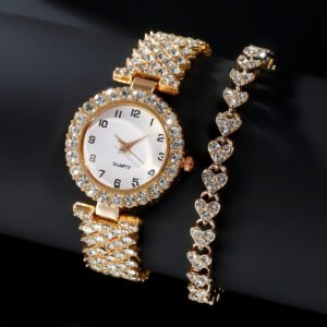 Bijoux fantaisie : lot de 2 montres de luxe pour femme, bracelet argenté, montre-bracelet à quartz pour femme, bracelet en alliage – ensemble de bijoux pour femme, montre-cadeau