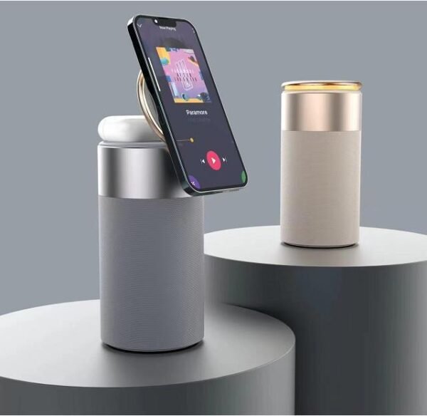 Chargeur sans fil multifonction 3 en 1 pour iPhone et AirPods, enceinte Bluetooth portable avec lampe tactile, pour la maison et le bureau