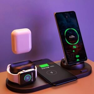 Chargeur sans fil pour iPhone, chargeur rapide pour téléphone, socle de recharge rapide pour téléphone et montre, station de recharge 6 en 1