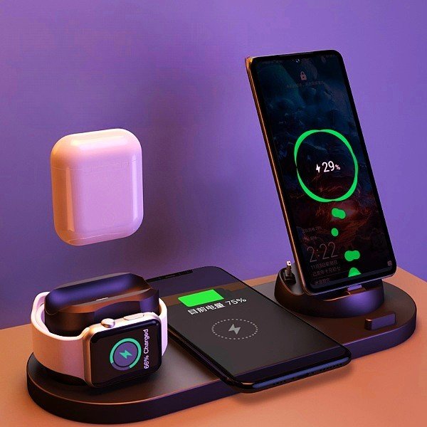 Chargeur sans fil pour iPhone, chargeur rapide pour téléphone, socle de recharge rapide pour téléphone et montre, station de recharge 6 en 1