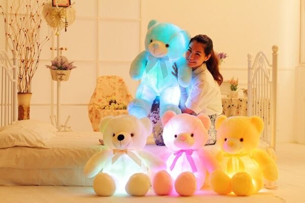 Ours en peluche LED lumineux et créatif – Peluche colorée et lumineuse – Cadeau de Noël pour enfants – Oreiller
