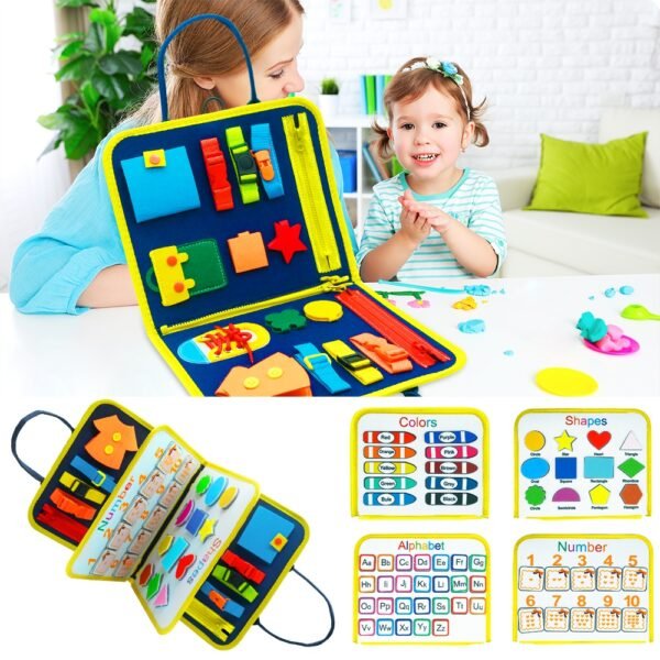 Nouveau livre d'activités / Tableau d'activités pour enfants : apprentissage de l'habillage et du boutonnage – Jouet d'éveil pour bébés et enfants en âge préscolaire favorisant l'apprentissage sensoriel